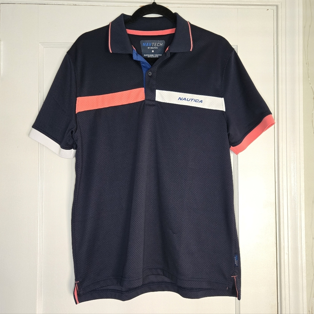 Nautica Navy/White/Pink Golf Business Causal Polo - Men's Medium
